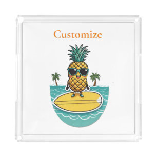 Pineapple Surfer Rides A Wave Thunder_Cove Acrylic Tray