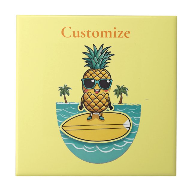 Pineapple Surfer Rides A Wave Thunder_Cove  Ceramic Tile (Front)