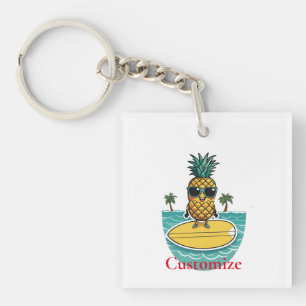 Pineapple Surfer Rides A Wave Thunder_Cove Keychain