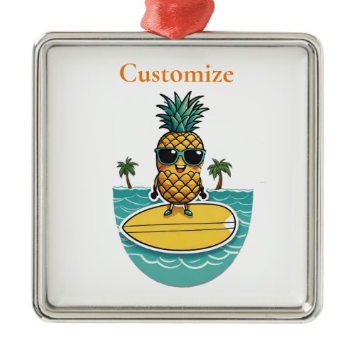 Pineapple Surfer Rides A Wave Thunder_Cove  Metal Ornament