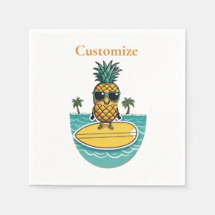 Pineapple Surfer Rides A Wave Thunder_Cove Napkins