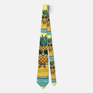 Pineapple Surfer Rides A Wave Thunder_Cove Neck Tie