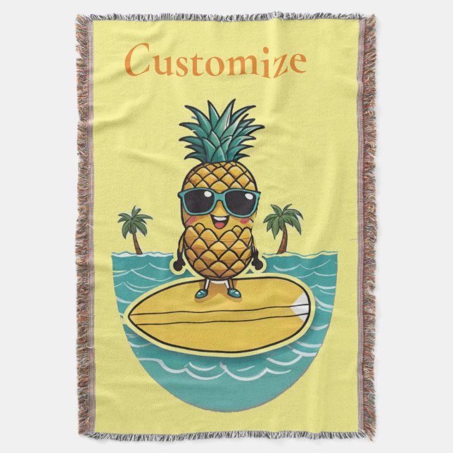 Pineapple Surfer Rides A Wave Thunder_Cove  Throw Blanket (Front Vertical)