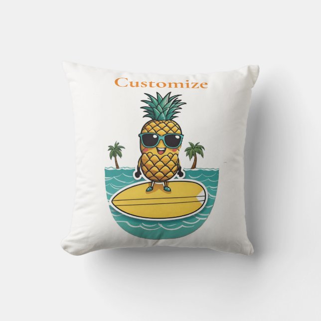 Pineapple Surfer Rides A Wave Thunder_Cove  Throw Pillow (Front)