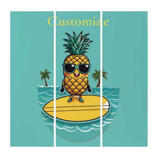 Pineapple Surfer Rides A Wave Thunder_Cove  Triptych (Front)
