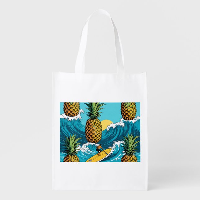 Pineapple Surfer: Summer Tropical Adventure Grocery Bag (Front)