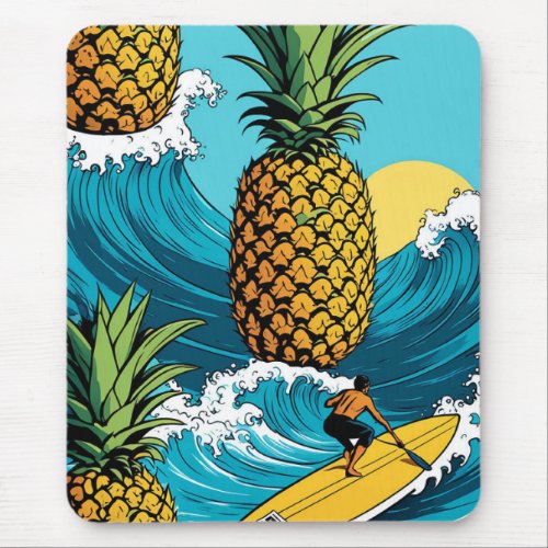 Pineapple Surfer Summer Tropical Adventure Mouse Pad