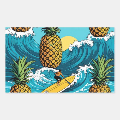 Pineapple Surfer Summer Tropical Adventure Rectangular Sticker