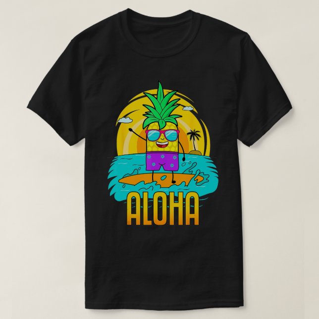 Pineapple Surfing Aloha Beach Hawaiian Kids Funny  T-Shirt (Design Front)