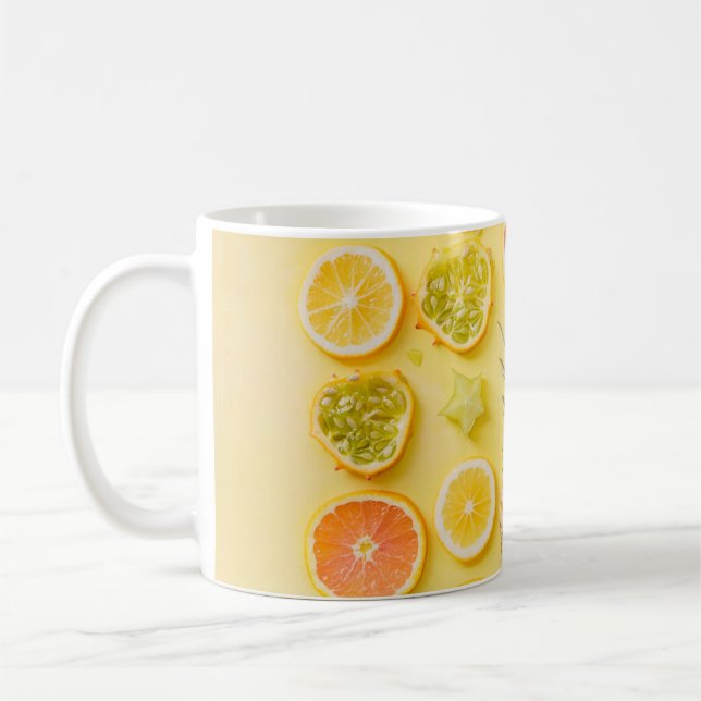 Pineapple surrounded by citrus fruits coffee mug (Left)