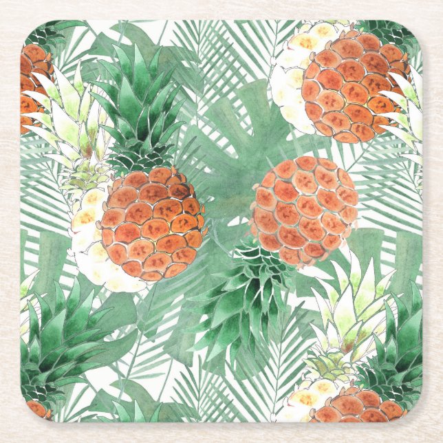 Pineapple, sweet couple, fruit square paper coaster (Front)