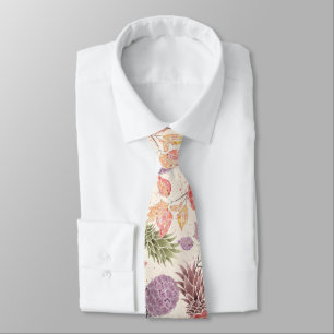 Pineapple, sweet couple, fruit, watercolor neck tie