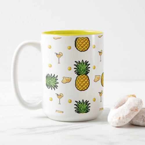 Pineapple Themed Tropical 15 oz Two_Tone Coffee Mug