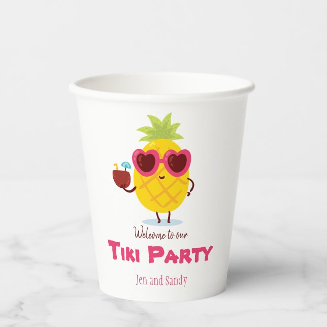 Pineapple Tiki Party Personalized Paper Cups Luau (Front)