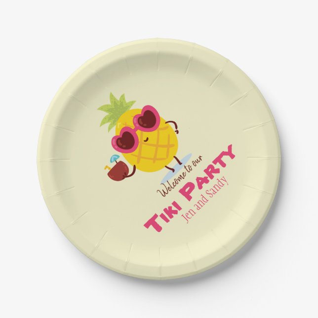 Pineapple Tiki Party Personalized Paper Plate Luau (Front)