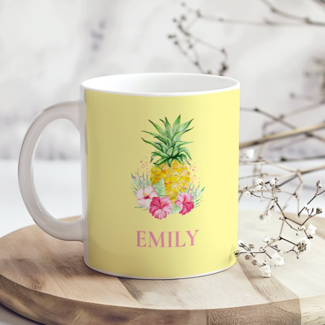 Pineapple Tropical Aloha Hawaii Personalized Name Coffee Mug (Creator Uploaded)