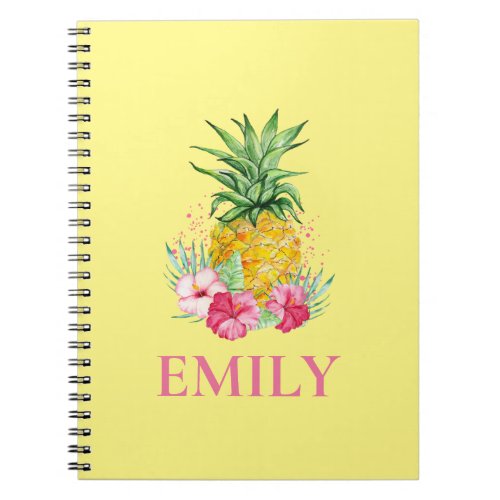 Pineapple Tropical Aloha Hawaii Personalized Name Notebook