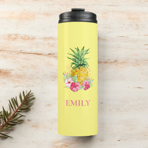 Pineapple Tropical Aloha Hawaii Personalized Name Thermal Tumbler