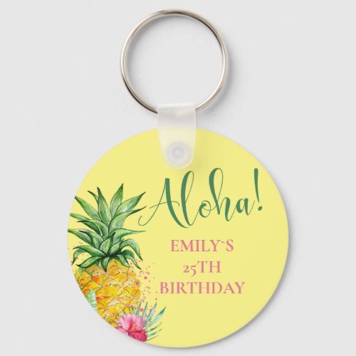 Pineapple Tropical Aloha Party Hawaii Birthday Keychain