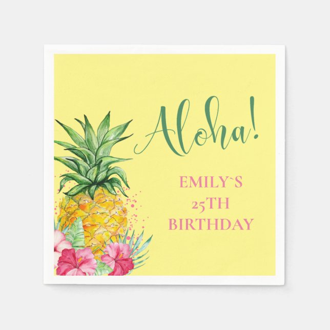 Pineapple Tropical Aloha Party Hawaii Birthday Napkins (Front)