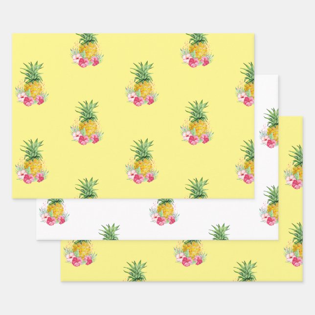 Pineapple Tropical Aloha Party Hawaii Birthday Wrapping Paper Sheets (Set)
