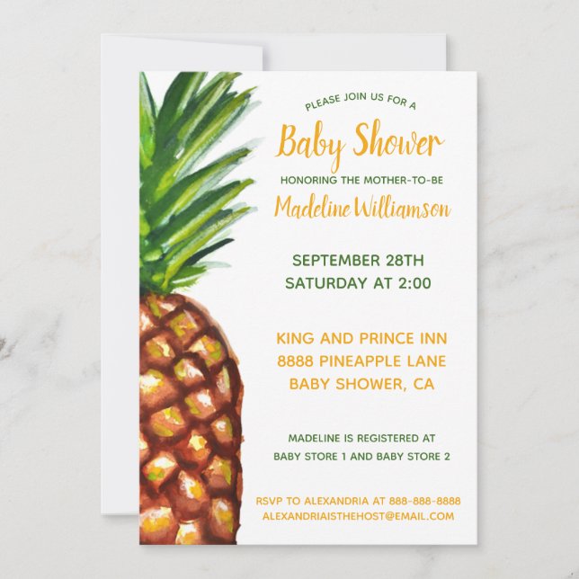 Pineapple Tropical Baby Shower Invitation (Front)