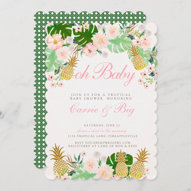 Pineapple Tropical Baby Shower Invite (Front/Back)