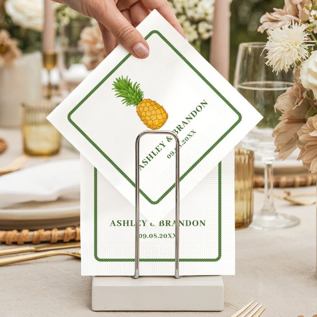 Pineapple Tropical Beach Coastal Retro Wedding Napkins (Creator Uploaded)