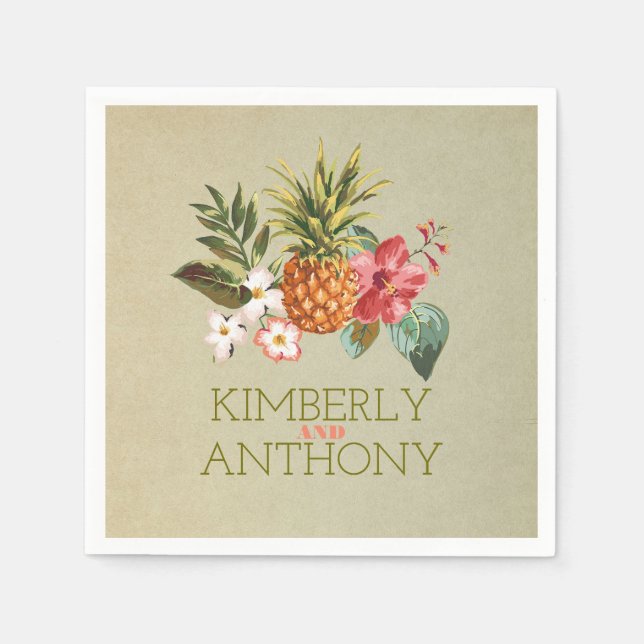pineapple tropical beach destination wedding napkins (Front)