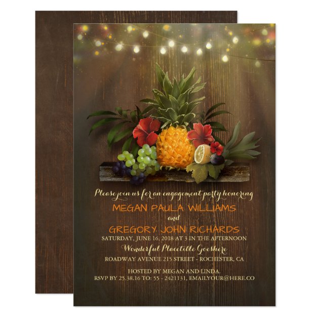 Pineapple Tropical Beach Lights Engagement Party Invitation