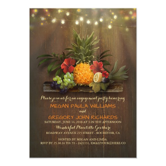 Pineapple Tropical Beach Lights Engagement Party Invitation
