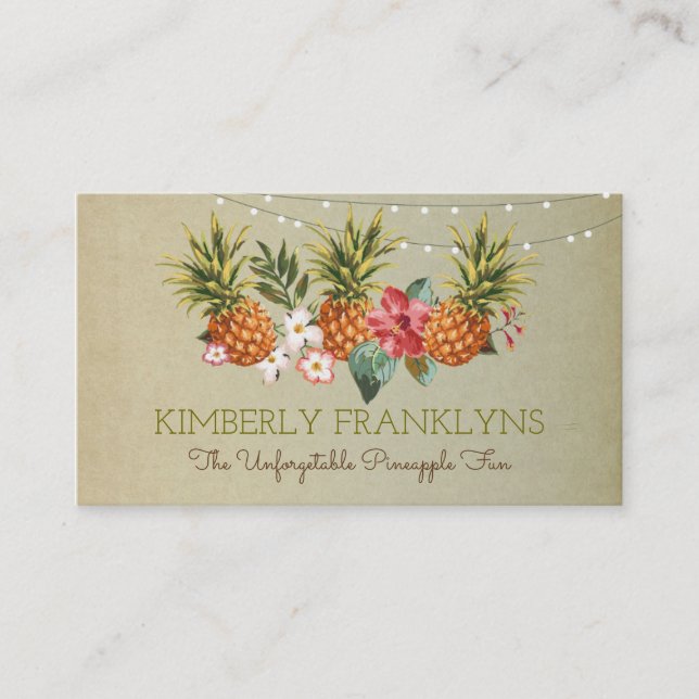 pineapple tropical beach summer party palms business card (Front)