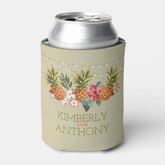pineapple tropical beach wedding can cooler (Can Front)