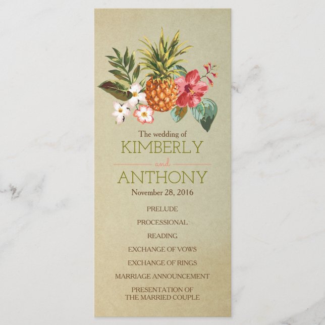 pineapple tropical beach wedding programs (Front)