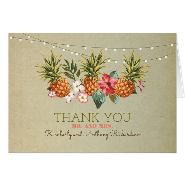 Pineapple Tropical Beach Wedding Thank You Card