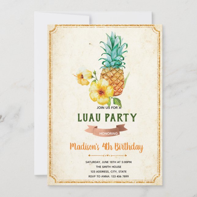 Pineapple tropical birthday invitation card (Front)
