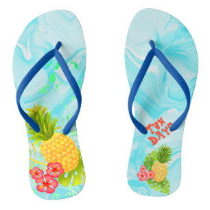 Pineapple Tropical Blue Agate Flip Flops