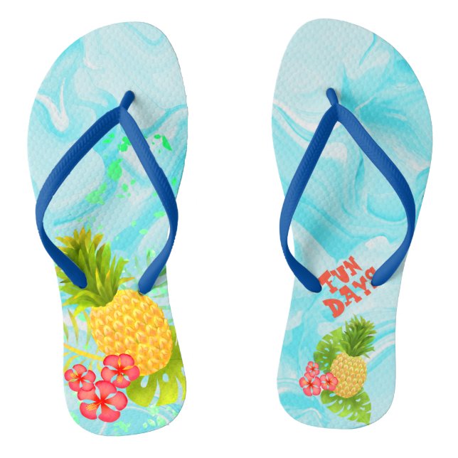 Pineapple Tropical Blue Agate Flip Flops (Footbed)