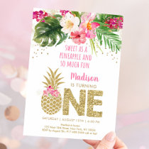 Pineapple Tropical Floral 1st Birthday Invitation