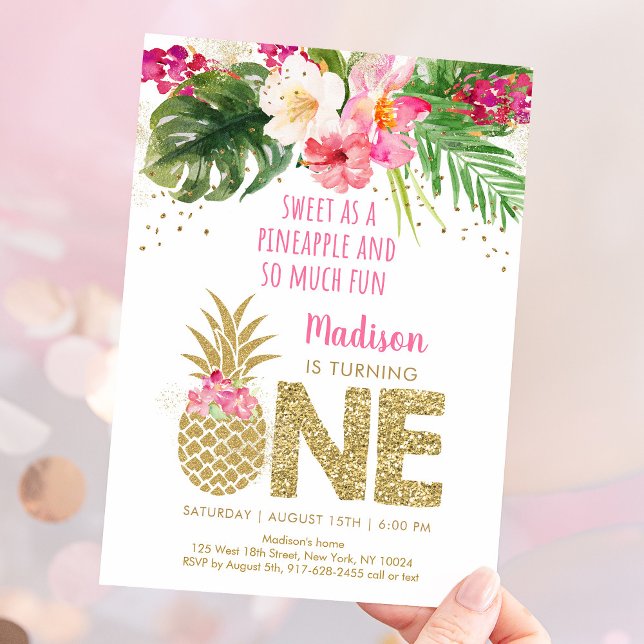 Pineapple Tropical Floral 1st Birthday Invitation (Creator Uploaded)