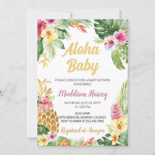 Pineapple Tropical Floral Aloha Baby Shower Invitation