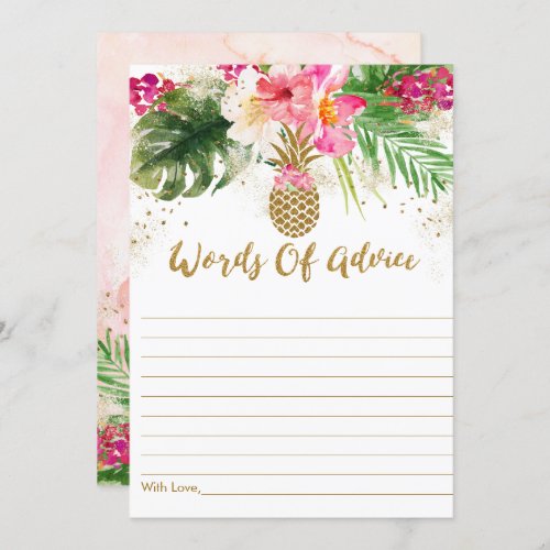 Pineapple Tropical Floral Baby Shower Advice Cards