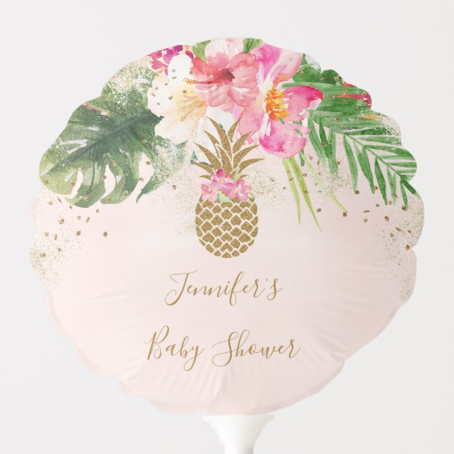 Pineapple Tropical Floral Baby Shower Balloon (Front)