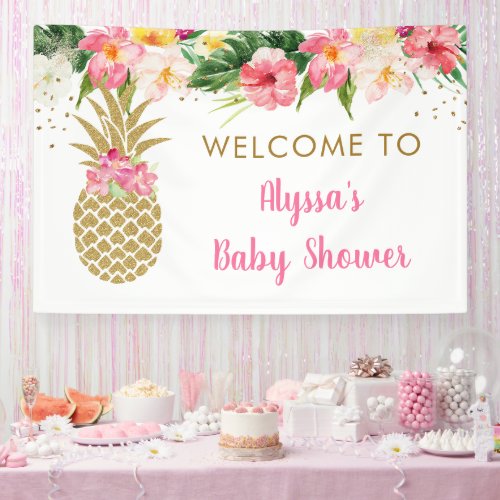 Pineapple Tropical Floral Baby Shower Banner