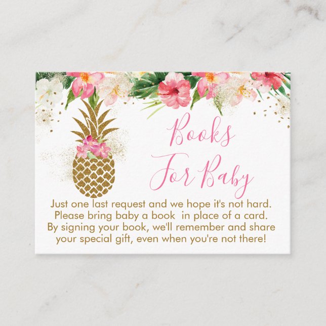 Pineapple Tropical Floral Baby Shower Book Request Enclosure Card (Front)