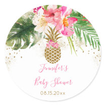 Pineapple Tropical Floral Baby Shower Classic Round Sticker