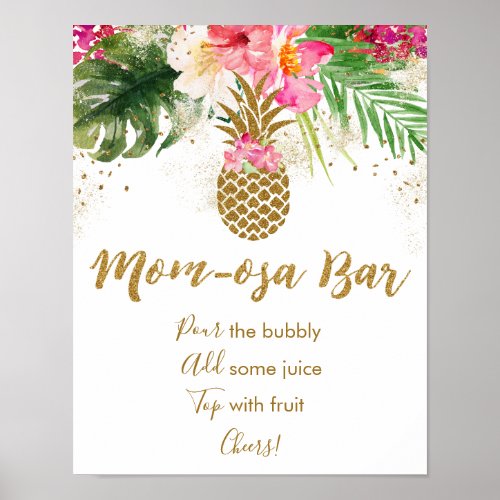 Pineapple Tropical Floral Baby Shower Mimosa Bar Poster