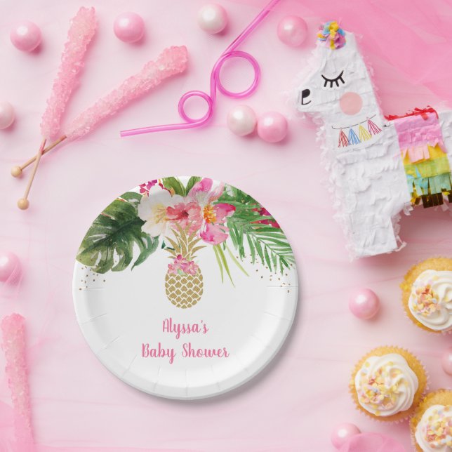 Pineapple Tropical Floral Baby Shower Paper Plates (Party)