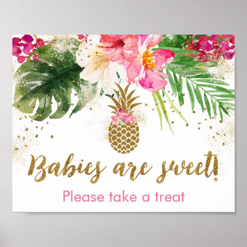 Pineapple Tropical Floral Baby Shower Treat Sign