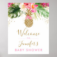 Pineapple Tropical Floral Baby Shower Welcome Poster
